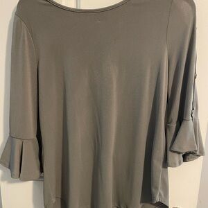 Green Envelope Bell Sleeve Ruffled Blouse